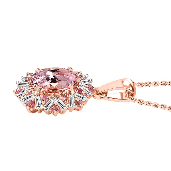 Shop Lc Certified & Appraised Iliana AAA Pink Morganite Mahenge Spinel And G-H SI Diamond 2.50 Ctw Floral Pendant Necklace In 18K Rose Gold 18 Inches