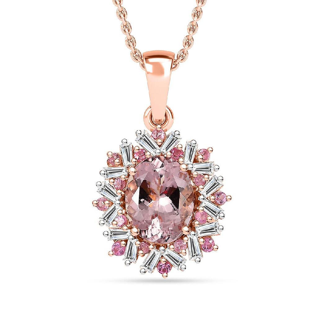 shop lc Certified & Appraised Iliana AAA Pink Morganite Mahenge Spinel and G-H SI Diamond 2.50 ctw Floral Pendant Necklace in 18K Rose Gold 18 Inches