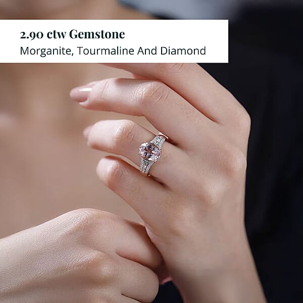 Shop Lc Certified & Appraised Iliana AAA Pink Morganite Paraiba Tourmaline And G-H SI Diamond 2.90 Ctw Ring In 18K Rose Gold