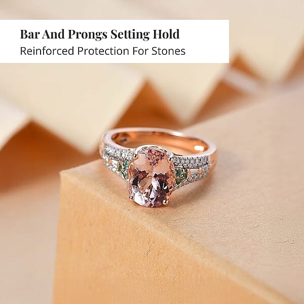 Shop Lc Certified & Appraised Iliana AAA Pink Morganite Paraiba Tourmaline And G-H SI Diamond 2.90 Ctw Ring In 18K Rose Gold