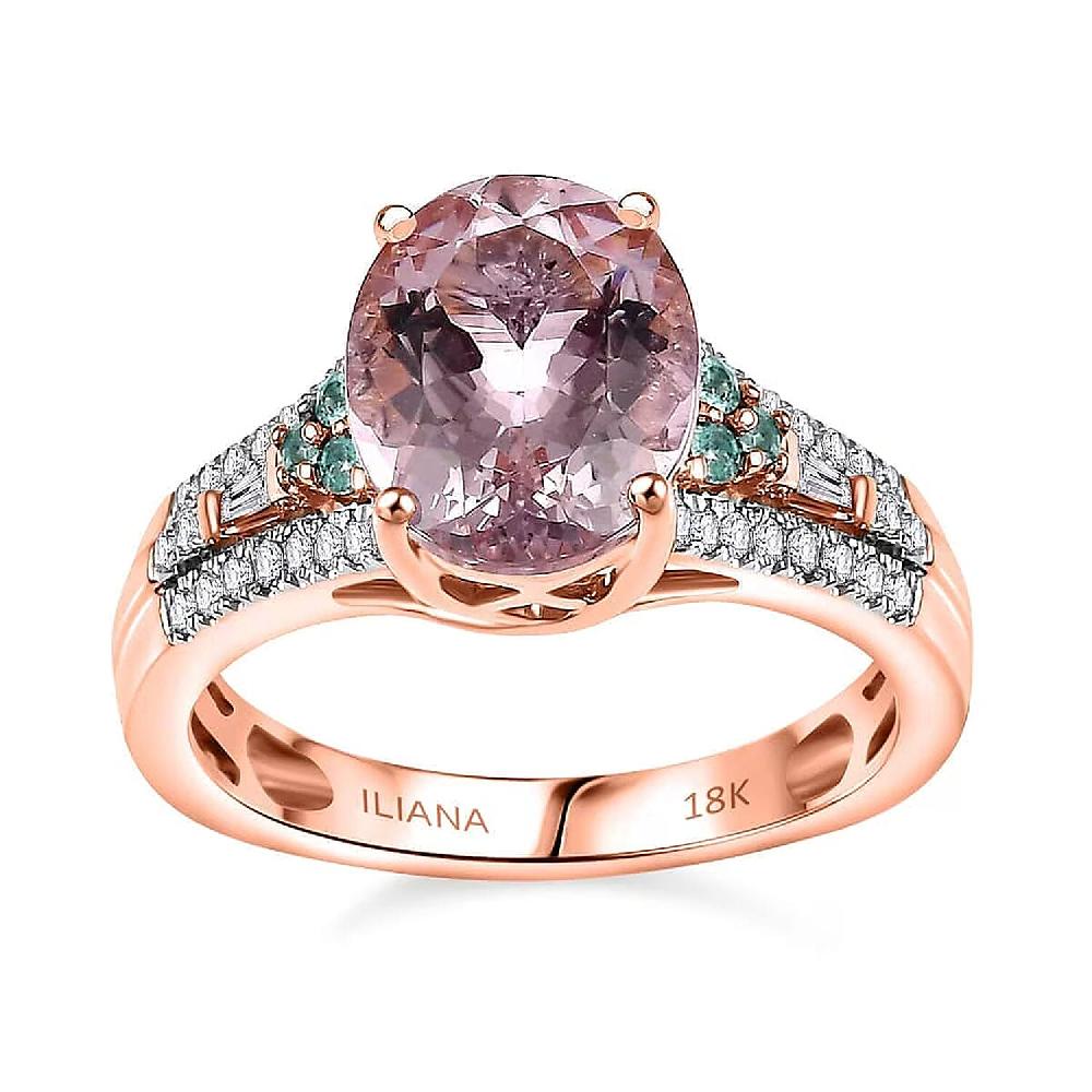 shop lc Certified & Appraised Iliana AAA Pink Morganite Paraiba Tourmaline and G-H SI Diamond 2.90 ctw Ring in 18K Rose Gold