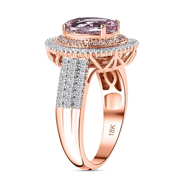 Shop Lc Certified & Appraised Iliana AAA Pink Morganite SI Natural Pink And White Diamond 2.67 Ctw Ring In 18K Rose Gold 6.20 Grams