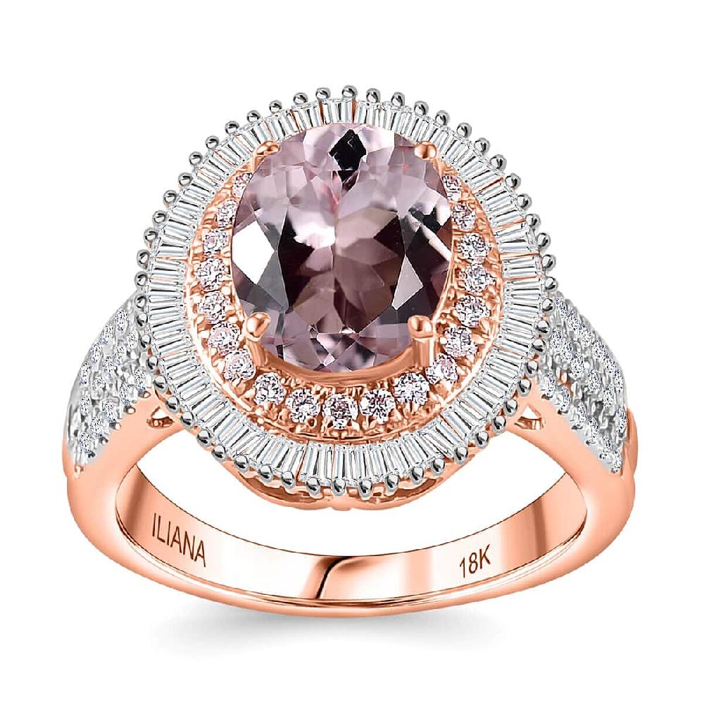 shop lc Certified & Appraised Iliana AAA Pink Morganite SI Natural Pink and White Diamond 2.67 ctw Ring in 18K Rose Gold 6.20 Grams