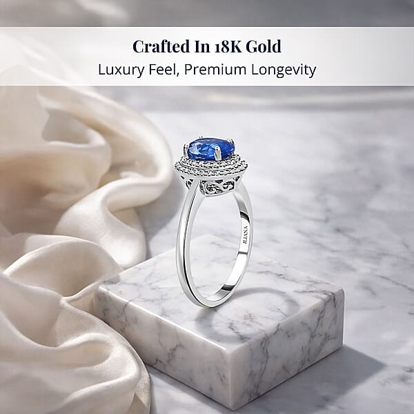 Shop Lc Certified & Appraised Iliana AAA Royal Ceylon Sapphire And G-H SI Diamond 1.25 Ctw Double Halo Ring In 18K White Gold