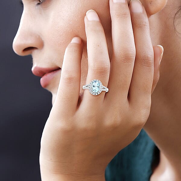 Shop Lc Certified & Appraised Iliana AAA Santa Maria Aquamarine And G-H SI Diamond 2.00 Ctw Ring In 18K White Gold