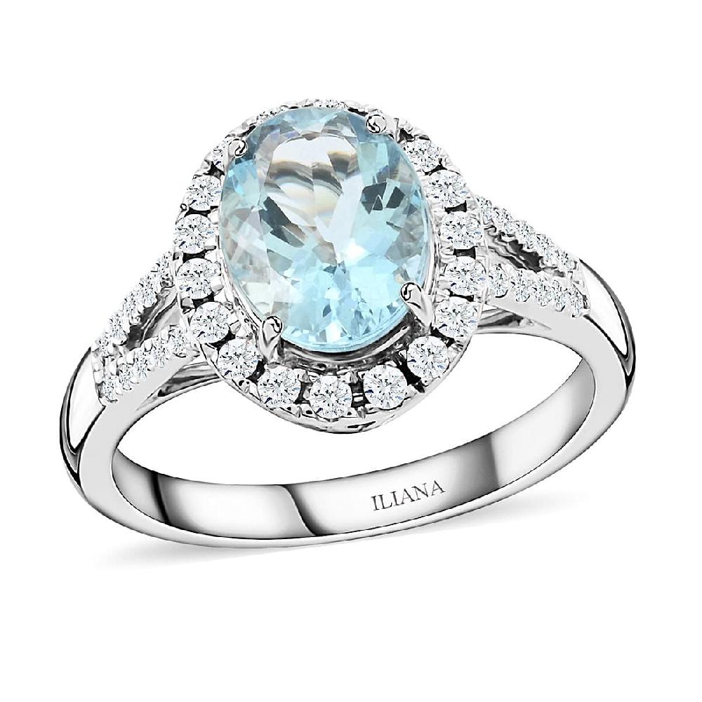 shop lc Certified & Appraised Iliana AAA Santa Maria Aquamarine and G-H SI Diamond 2.00 ctw Ring in 18K White Gold