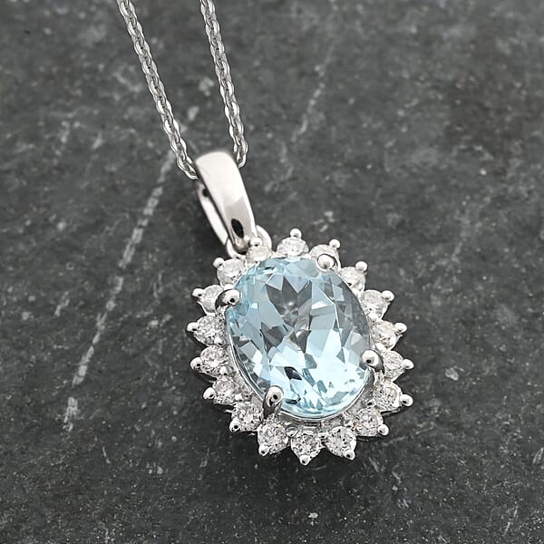 Shop Lc Certified & Appraised Iliana AAA Santa Maria Aquamarine And SI Diamond 1.40 Ctw Pendant Necklace In 18K White Gold 18 Inches