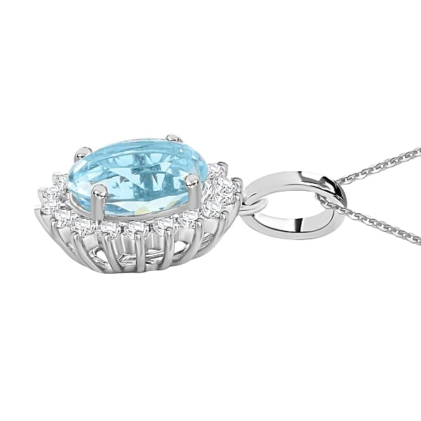 Shop Lc Certified & Appraised Iliana AAA Santa Maria Aquamarine And SI Diamond 1.40 Ctw Pendant Necklace In 18K White Gold 18 Inches