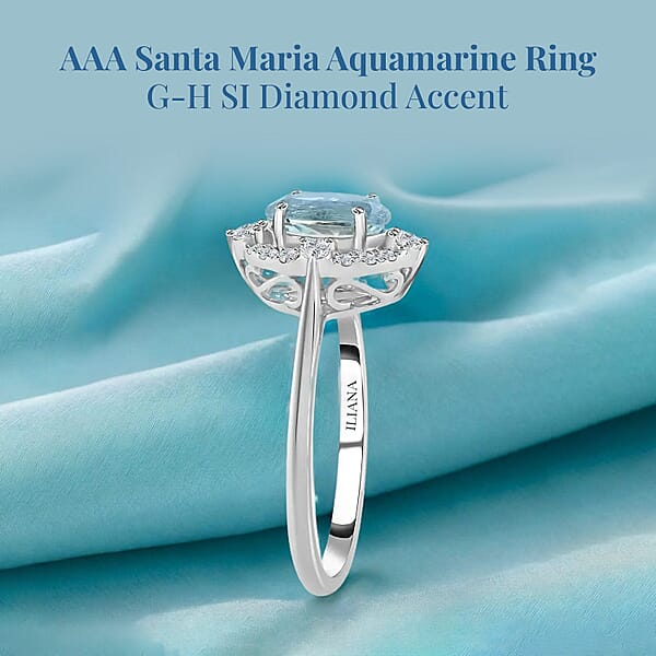 Shop Lc Certified & Appraised Iliana AAA Santa Maria Aquamarine And G-H SI Diamond 1.50 Ctw Ring In 18K White Gold