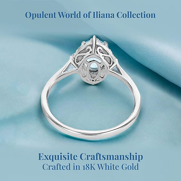 Shop Lc Certified & Appraised Iliana AAA Santa Maria Aquamarine And G-H SI Diamond 1.50 Ctw Ring In 18K White Gold