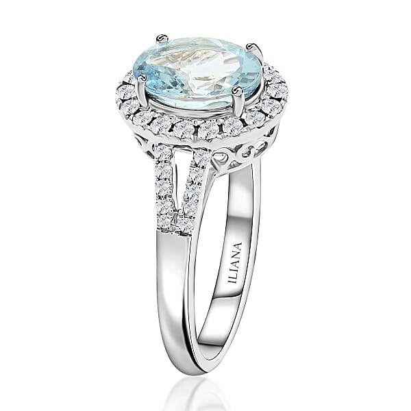 Shop Lc Certified & Appraised Iliana AAA Santa Maria Aquamarine And G-H SI Diamond 2.00 Ctw Ring In 18K White Gold