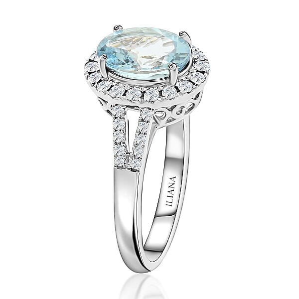Shop Lc Certified & Appraised Iliana AAA Santa Maria Aquamarine And G-H SI Diamond 2.00 Ctw Ring In 18K White Gold