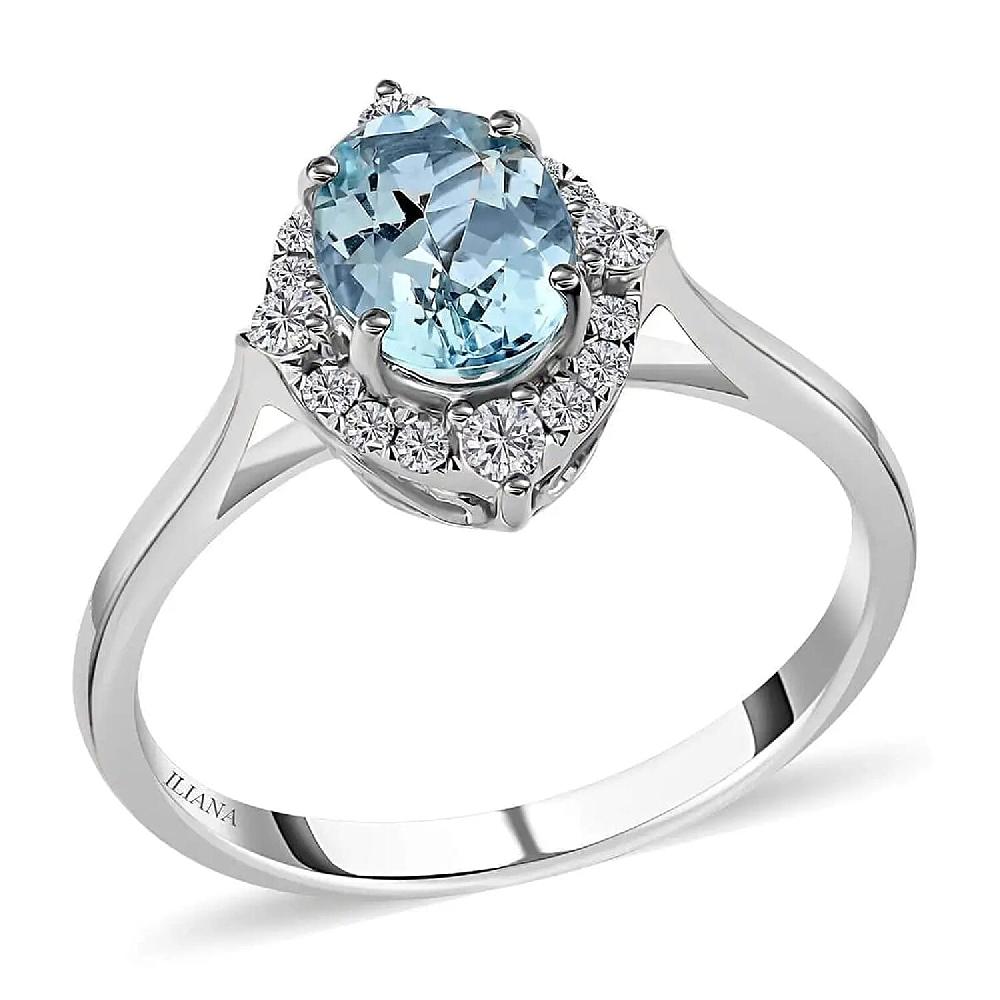 shop lc Certified & Appraised Iliana AAA Santa Maria Aquamarine and G-H SI Diamond 1.50 ctw Ring in 18K White Gold