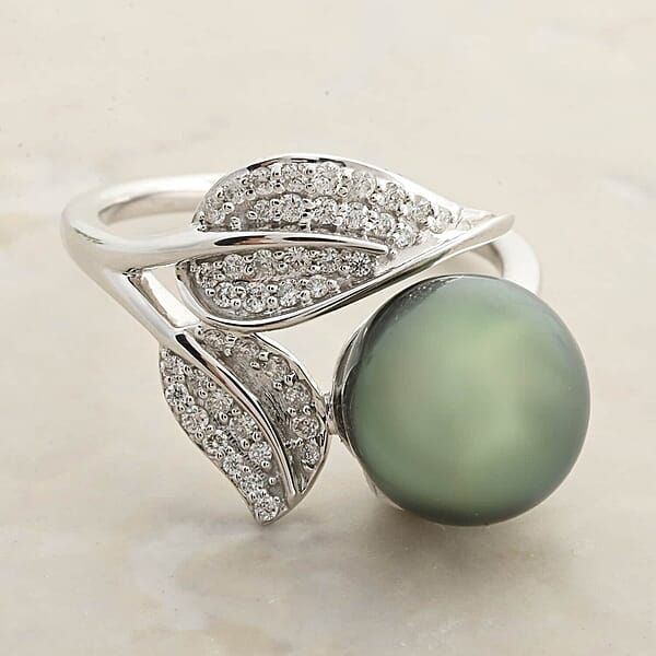 Shop Lc Certified & Appraised Iliana AAA Tahitian Pearl 11mm And SI Diamond 0.27 Ctw Ring In 18K White Gold 4.13 Grams