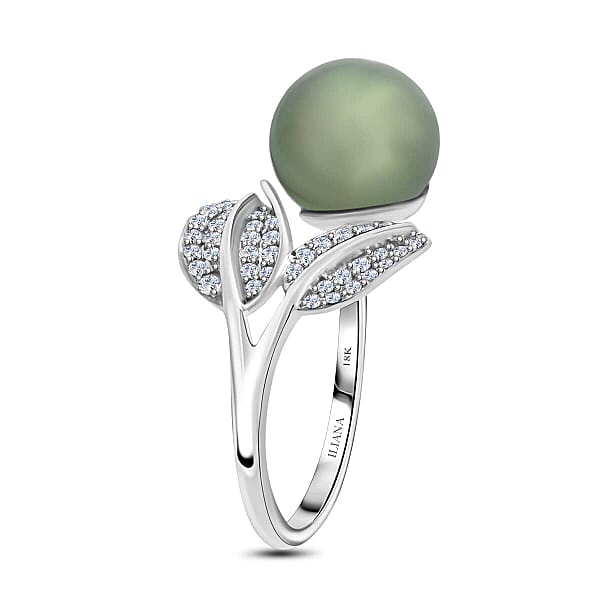 Shop Lc Certified & Appraised Iliana AAA Tahitian Pearl 11mm And SI Diamond 0.27 Ctw Ring In 18K White Gold 4.13 Grams