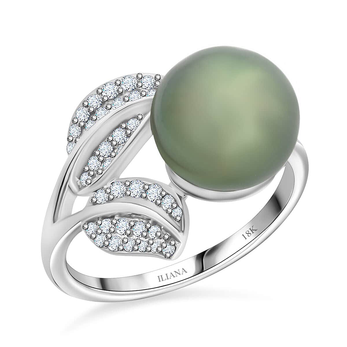 shop lc Certified & Appraised Iliana AAA Tahitian Pearl 11mm and SI Diamond 0.27 ctw Ring in 18K White Gold 4.13 Grams