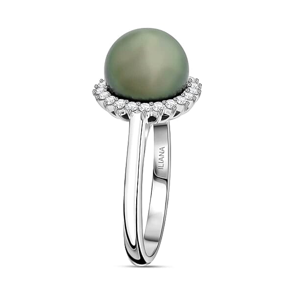 Shop Lc Certified & Appraised Iliana AAA Tahitian Pearl And SI Diamond 0.26 Ctw Ring In 18K White Gold