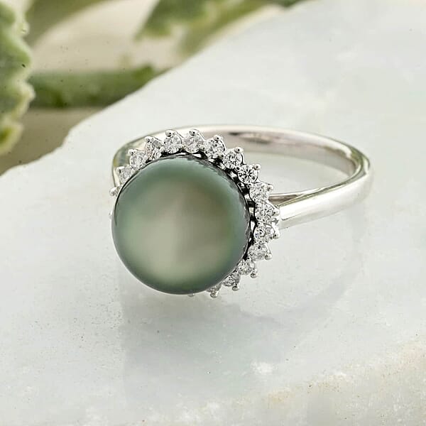 Shop Lc Certified & Appraised Iliana AAA Tahitian Pearl And SI Diamond 0.26 Ctw Ring In 18K White Gold