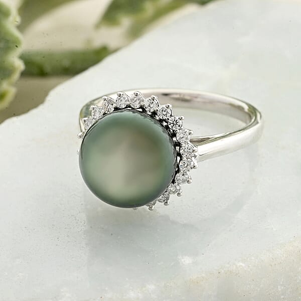 Shop Lc Certified & Appraised Iliana AAA Tahitian Pearl And SI Diamond 0.26 Ctw Ring In 18K White Gold