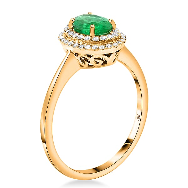 Shop Lc Certified & Appraised Iliana AAAA Kagem Zambian Emerald And SI Diamond 1.00 Ctw Double Halo Ring In 18K Yellow Gold