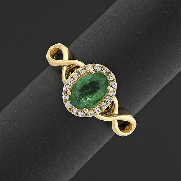 Shop Lc Certified & Appraised Iliana AAAA Kagem Zambian Emerald And SI Diamond 1.00 Ctw Ring In 18K Yellow Gold