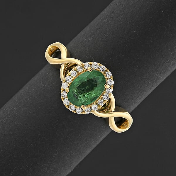 Shop Lc Certified & Appraised Iliana AAAA Kagem Zambian Emerald And SI Diamond 1.00 Ctw Ring In 18K Yellow Gold