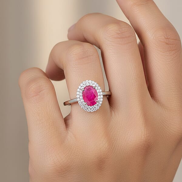 Shop Lc Certified & Appraised Iliana AAAA Montepuez Ruby Diamond Double Halo Ring In 18K White Gold 1.10 Ctw