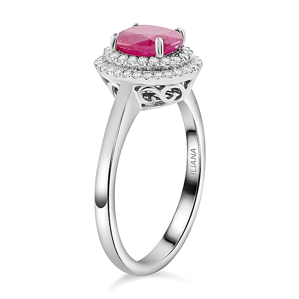 Shop Lc Certified & Appraised Iliana AAAA Montepuez Ruby Diamond Double Halo Ring In 18K White Gold 1.10 Ctw