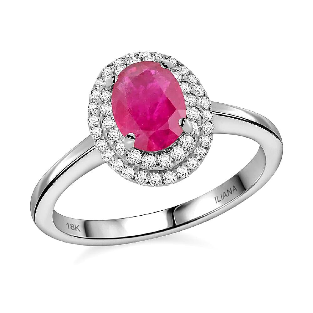 shop lc Certified & Appraised Iliana AAAA Montepuez Ruby Diamond Double Halo Ring in 18K White Gold 1.10 ctw