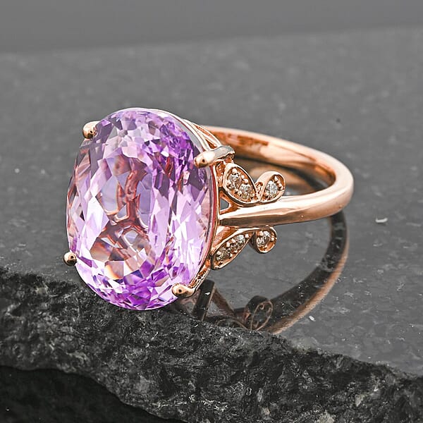 Shop Lc Certified & Appraised Luxoro 10K Rose Gold AAA Martha Rocha Kunzite Diamond (I2) Ring (4.56 G) 13.10 Ctw