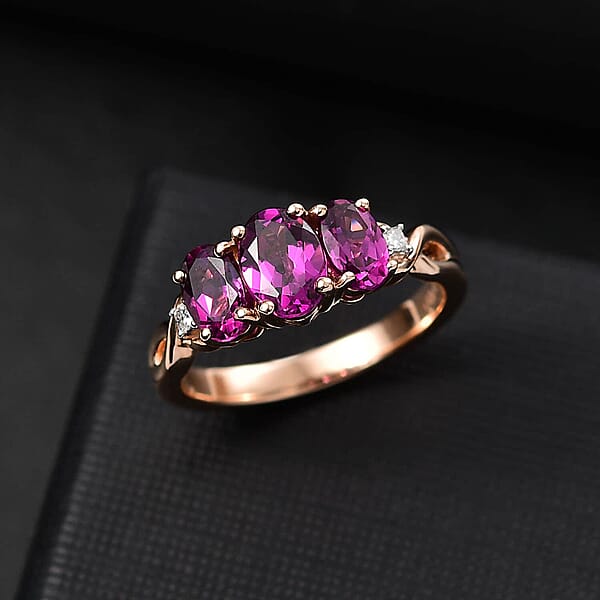Shop Lc Certified & Appraised Luxoro 10K Rose Gold AAA Radiant Ember Garnet Diamond (G-H I2) 3 Stone Ring 2.10 Ctw