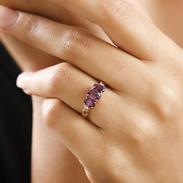 Shop Lc Certified & Appraised Luxoro 10K Rose Gold AAA Radiant Ember Garnet Diamond (G-H I2) 3 Stone Ring 2.10 Ctw