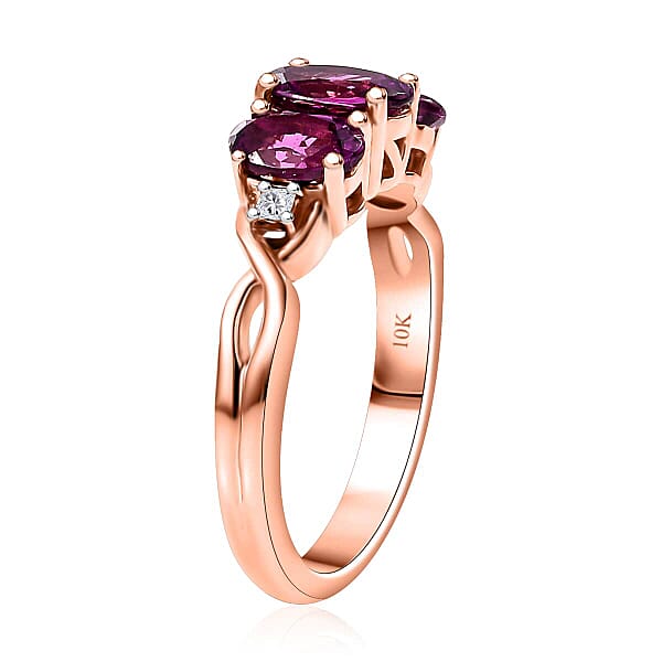 Shop Lc Certified & Appraised Luxoro 10K Rose Gold AAA Radiant Ember Garnet Diamond (G-H I2) 3 Stone Ring 2.10 Ctw
