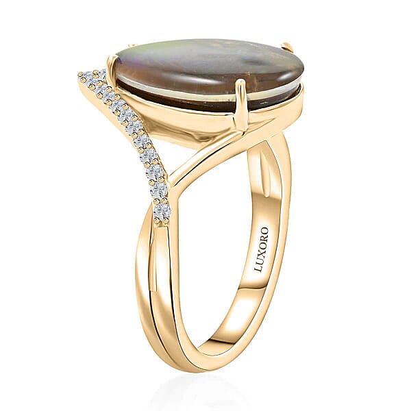 Shop Lc Certified & Appraised Luxoro 10K Yellow Gold AAA Canadian Ammolite And G-H I2 Diamond Ring 0.18 Ctw