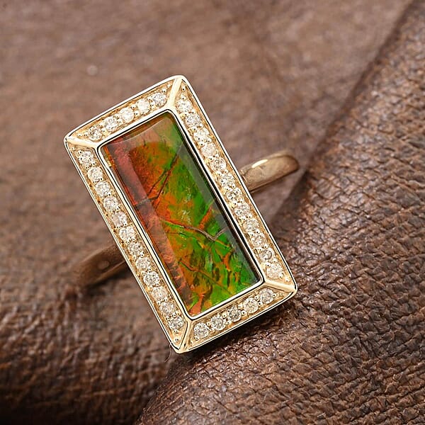 Shop Lc Certified & Appraised Luxoro 10K Yellow Gold AAA Canadian Ammolite Diamond (G-H I2) (0.27 Cts) Ring (4.25 G) 0.27 Ctw