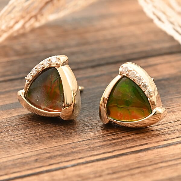 Shop Lc Certified & Appraised Luxoro 10K Yellow Gold AAA Canadian Ammolite And G-H I2 Diamond Earrings 0.10 Ctw