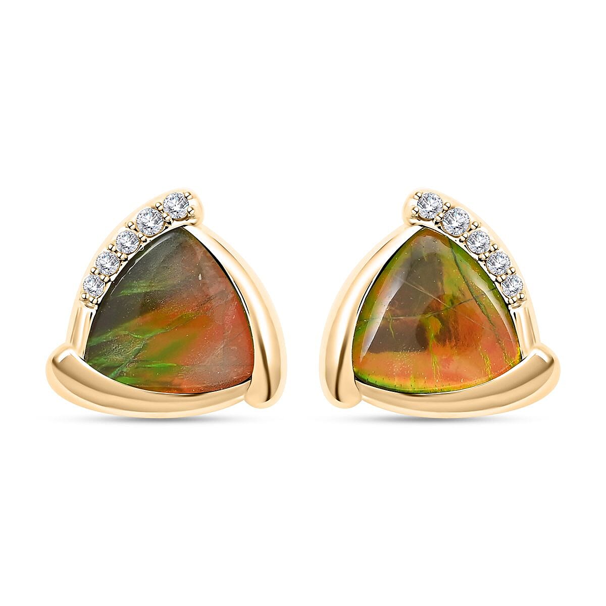 shop lc Certified & Appraised Luxoro 10K Yellow Gold AAA Canadian Ammolite and G-H I2 Diamond Earrings 0.10 ctw
