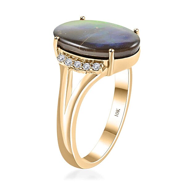 Shop Lc Certified & Appraised Luxoro 10K Yellow Gold AAA Canadian Ammolite And G-H I2 Diamond Ring 0.12 Ctw
