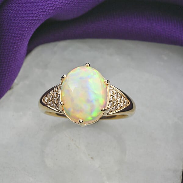 Shop Lc Certified & Appraised Luxoro 10K Yellow Gold AAA Ethiopian Welo Opal And G-H I2 Diamond Ring 2.80 Ctw
