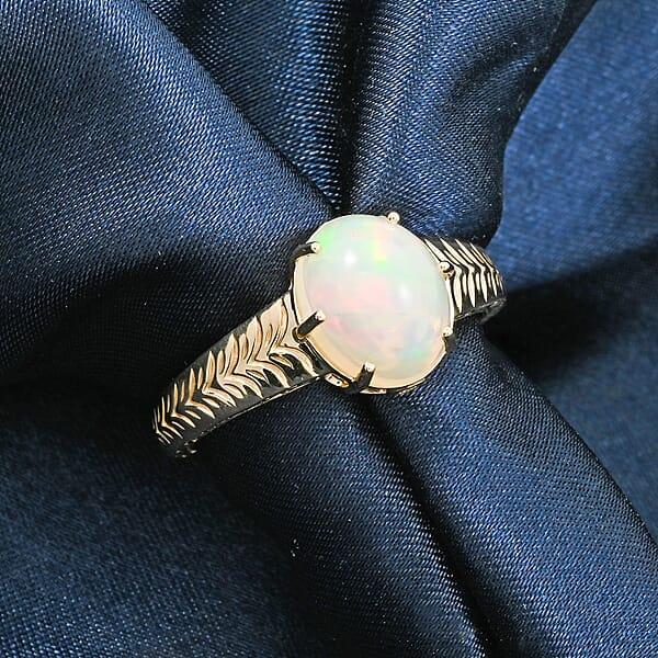 Shop Lc Certified & Appraised Luxoro 10K Yellow Gold AAA Ethiopian Welo Opal And G-H I2 Diamond Ring 4.10 Grams 2.10 Ctw