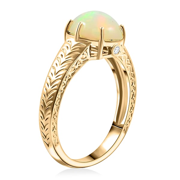 Shop Lc Certified & Appraised Luxoro 10K Yellow Gold AAA Ethiopian Welo Opal And G-H I2 Diamond Ring 4.10 Grams 2.10 Ctw