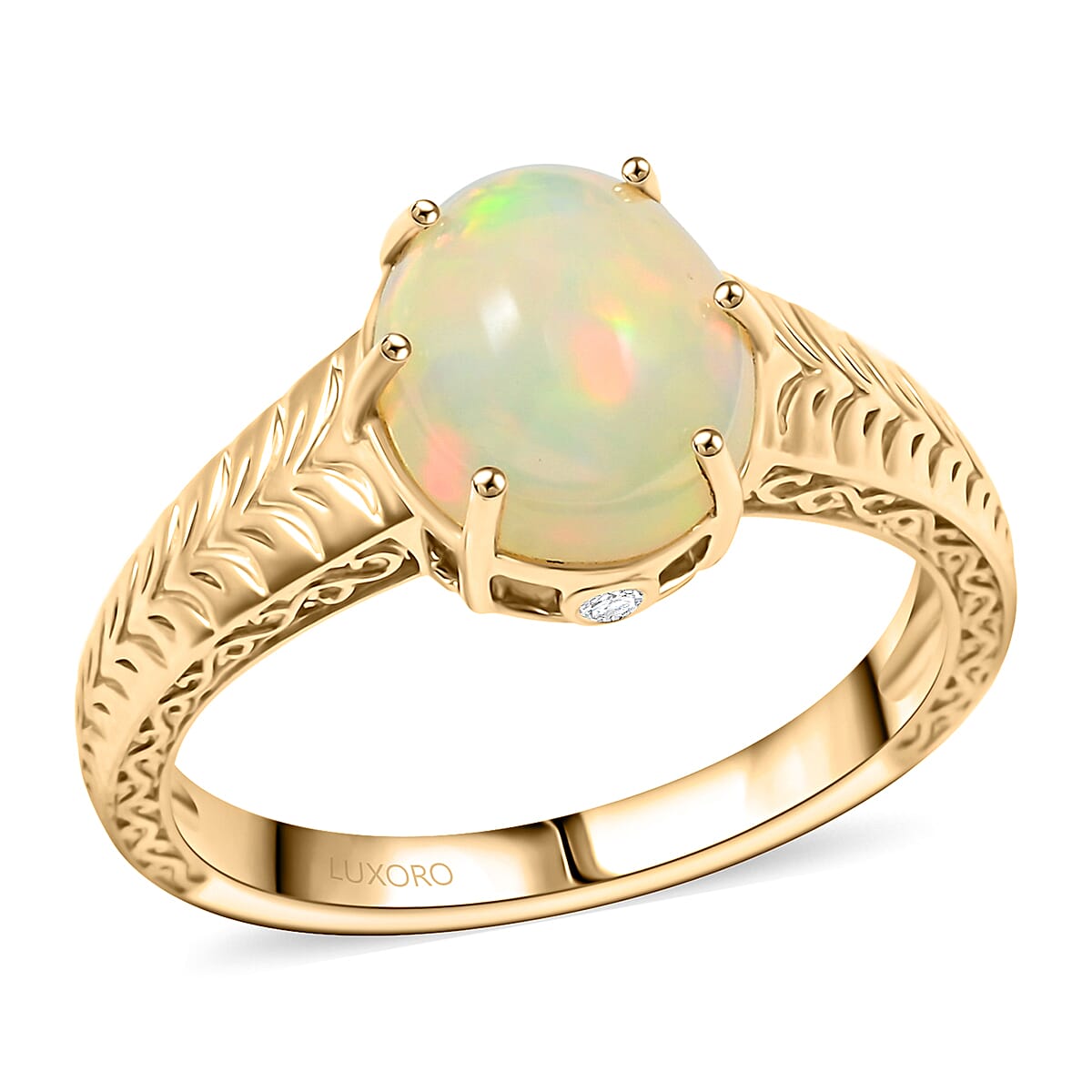 shop lc Certified & Appraised Luxoro 10K Yellow Gold AAA Ethiopian Welo Opal and G-H I2 Diamond Ring 4.10 Grams 2.10 ctw