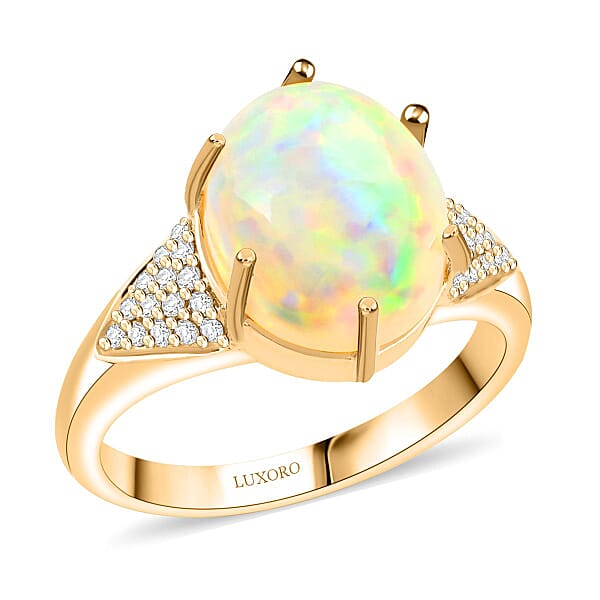 Shop Lc Certified & Appraised Luxoro 10K Yellow Gold AAA Ethiopian Welo Opal And G-H I2 Diamond Ring 2.80 Ctw