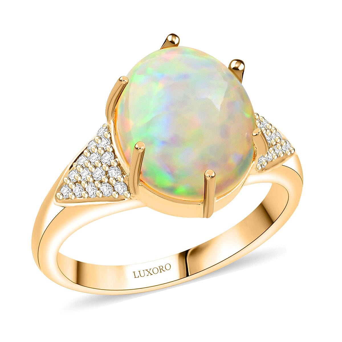 shop lc Certified & Appraised Luxoro 10K Yellow Gold AAA Ethiopian Welo Opal and G-H I2 Diamond Ring 2.80 ctw