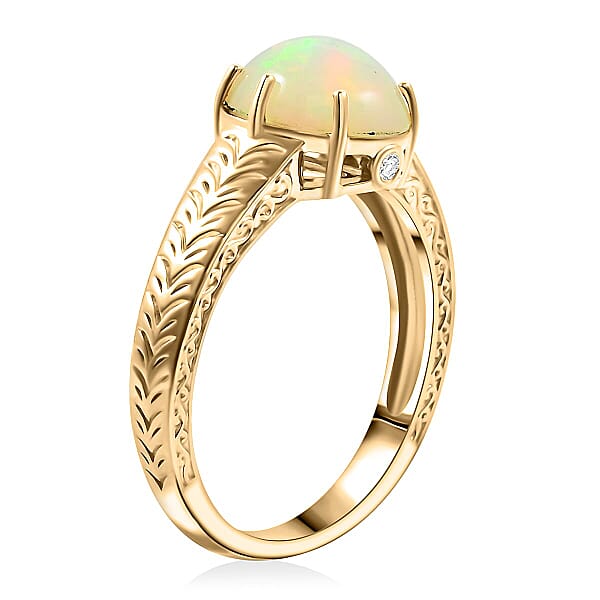 Shop Lc Certified & Appraised Luxoro 10K Yellow Gold AAA Ethiopian Welo Opal Diamond (G-H I2) Ring (4.10 G) 2.10 Ctw