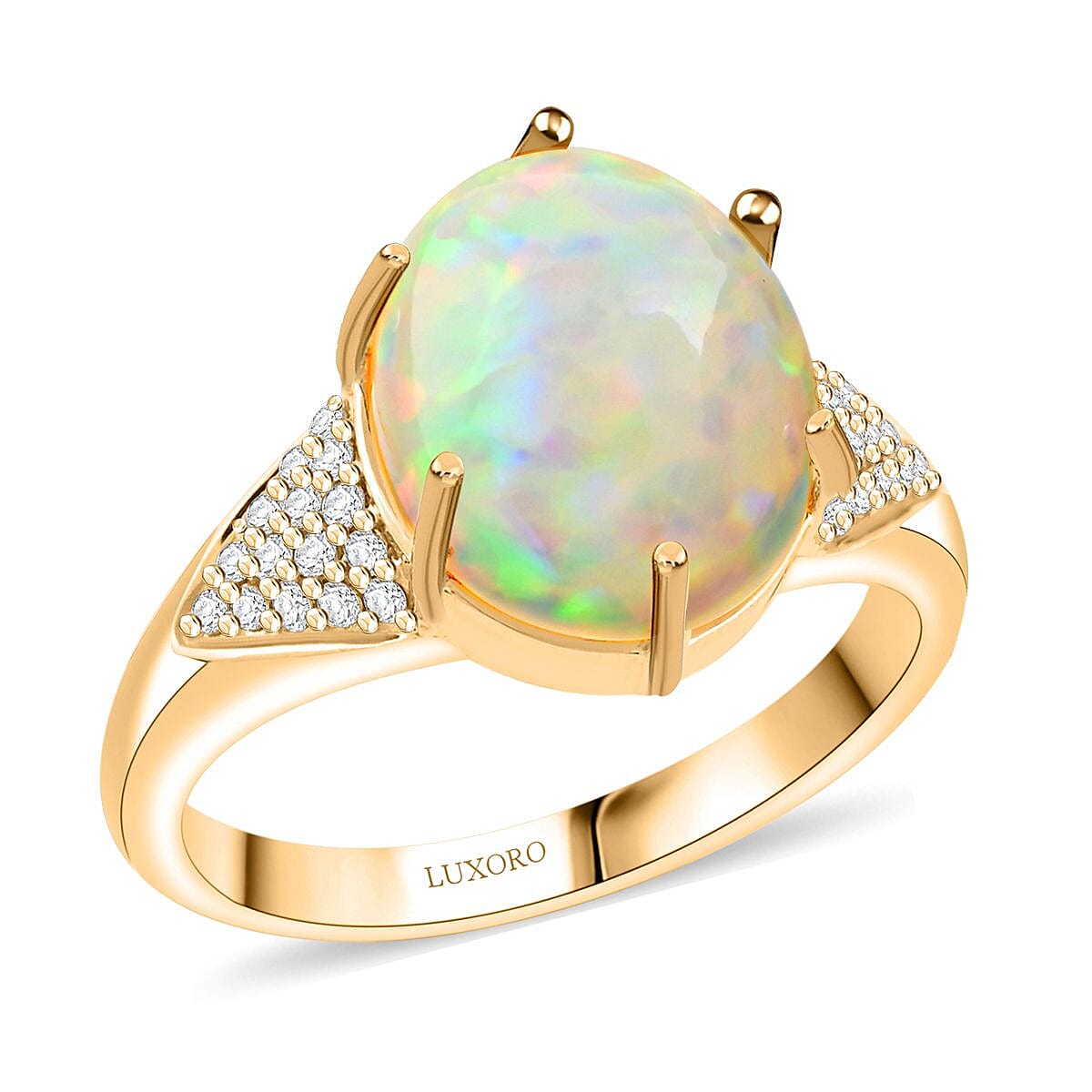 shop lc Certified & Appraised Luxoro 10K Yellow Gold AAA Ethiopian Welo Opal and G-H I2 Diamond Ring 2.80 ctw
