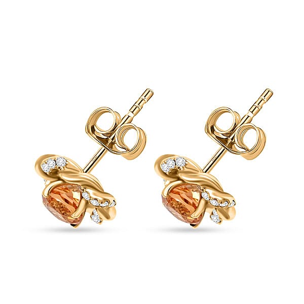 Shop Lc Certified & Appraised Luxoro 10K Yellow Gold AAA Imperial Topaz And I2 Diamond Earrings 1.35 Ctw