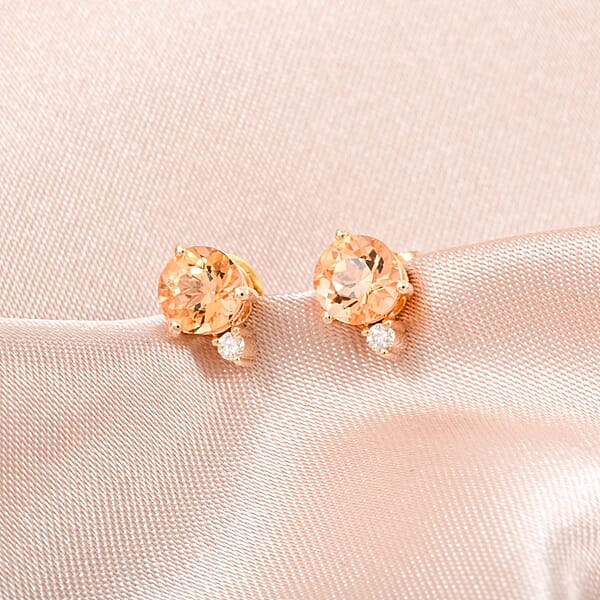 Shop Lc Certified & Appraised Luxoro 10K Yellow Gold AAA Imperial Topaz And I2 Diamond Earrings 1.20 Ctw
