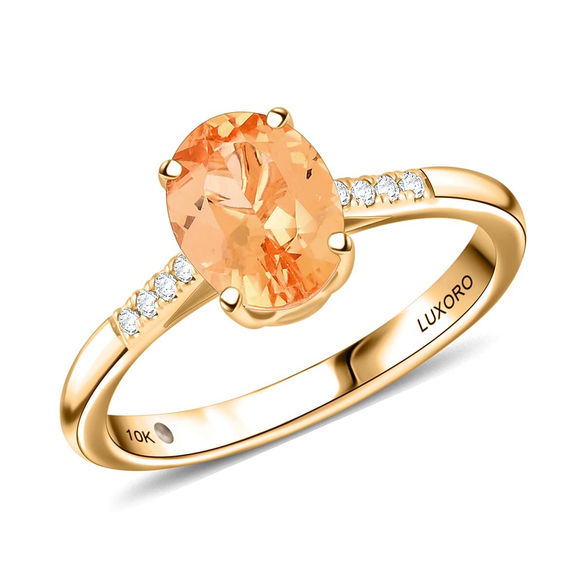 shop lc Certified & Appraised Luxoro 10K Yellow Gold AAA Imperial Topaz and G-H I2 Diamond Ring 2.15 ctw