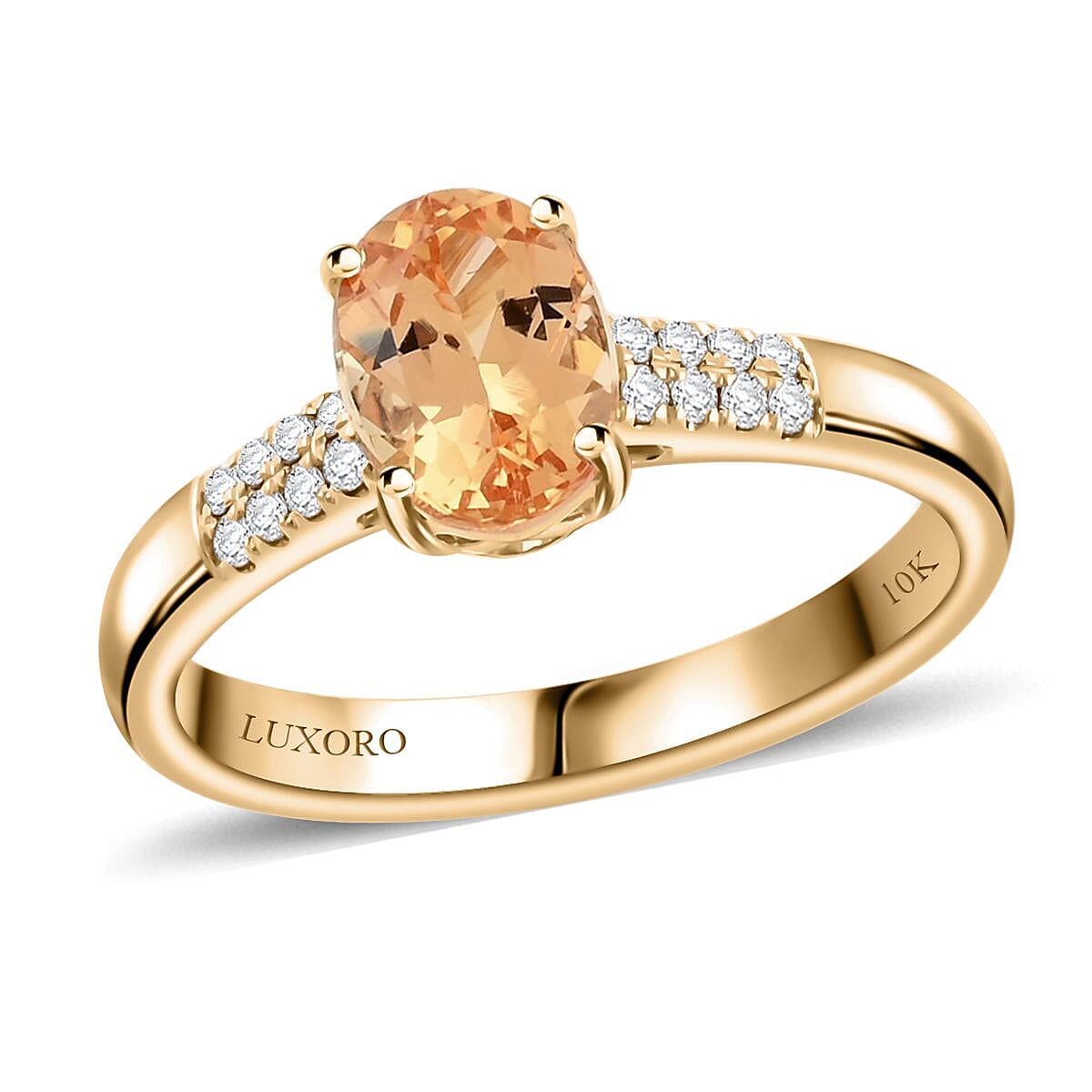shop lc Certified & Appraised Luxoro 10K Yellow Gold AAA Imperial Topaz and G-H I2 Diamond Ring 1.55 ctw
